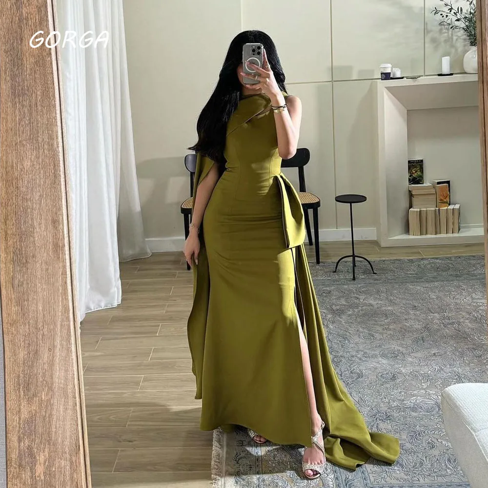 

GORGA Simple Halter Crepe Mermaid Evening Dresses Saudi Arabia 2023 Slim Floor-Length Party Gowns Prom Dress