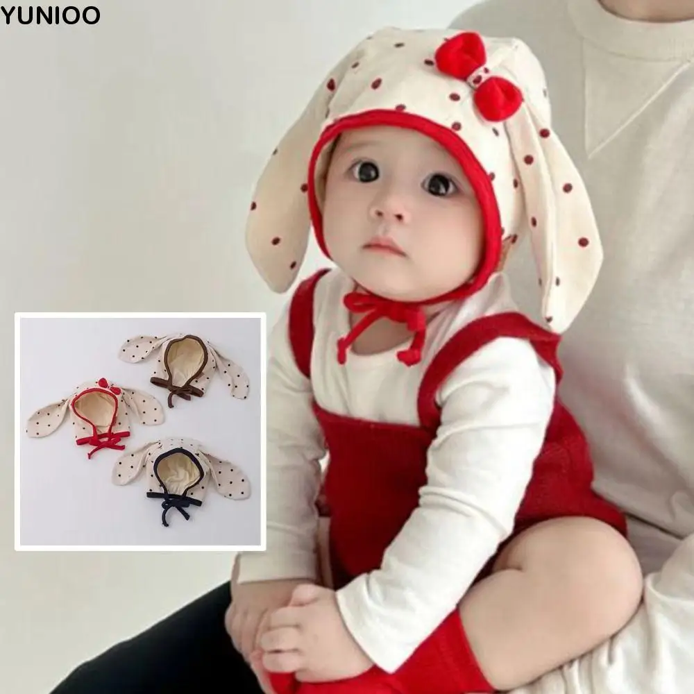 

Fashion Cute Baby Ear Protection Hats Long Ear Soft Newborn Beanie Hat Breathable with Tie Strap Infant Bonnet Hat Toddler