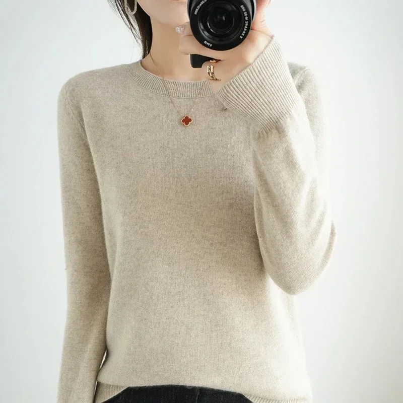 100% Pure Wool Cashmere Sweater Woman O-neck Pullover Casual Knitted Tops Autumn /Winter Female Jacket Korean Fashion