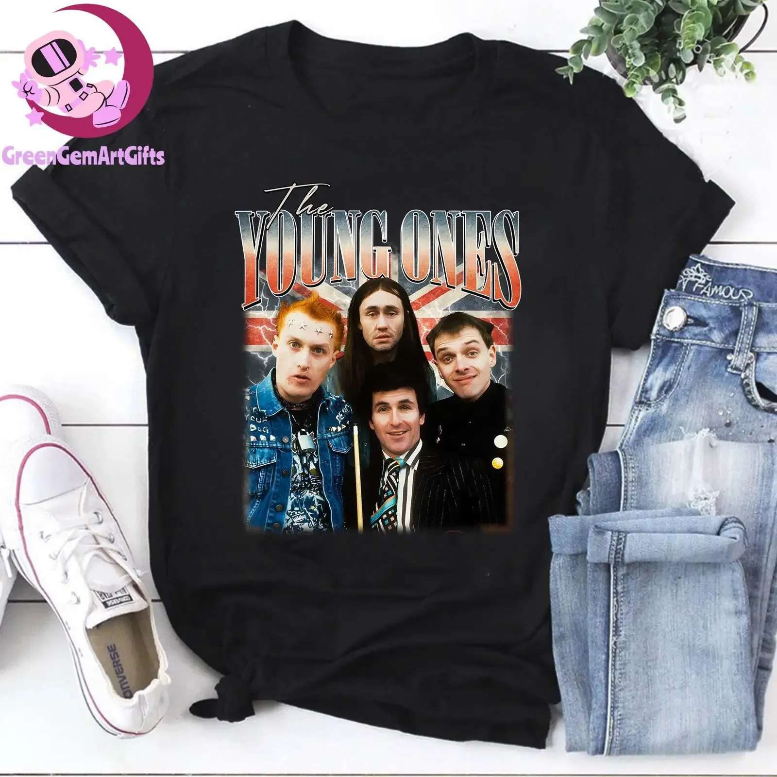 The Young Ones Band Bootleg T Shirt Retro British Comedy Rik Mayall Cast Design 80s UK Punk Humor Fan TV Show vintage Washed