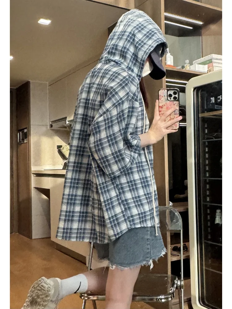 

Мужская рубашка в клетку с коротким рукавом, свободного кроя, в стиле ретро, летняя, дышащая, легкая, повседневная, в американском стиле, на пуговицах