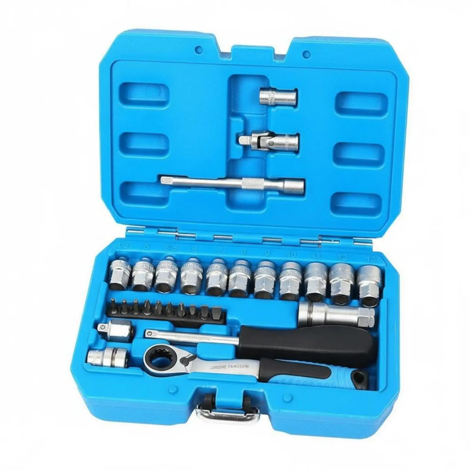 29-Component 1/4-Inch Through-Socket Ratchet Tool Set Vanadium Steel Steel Through-Socket Ratchet Set Hard Carrying Case