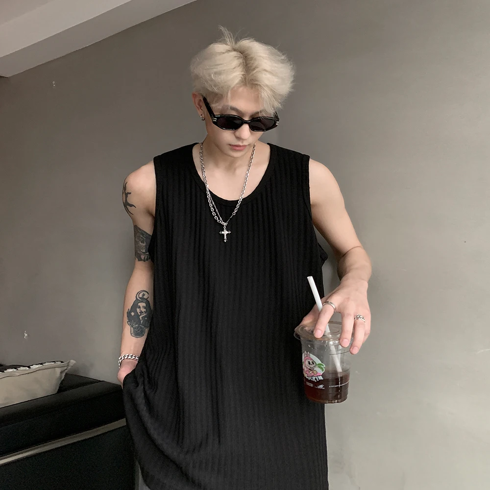 Summer new texture ice silk vest sports loose primer sleeveless t vest short sleeve