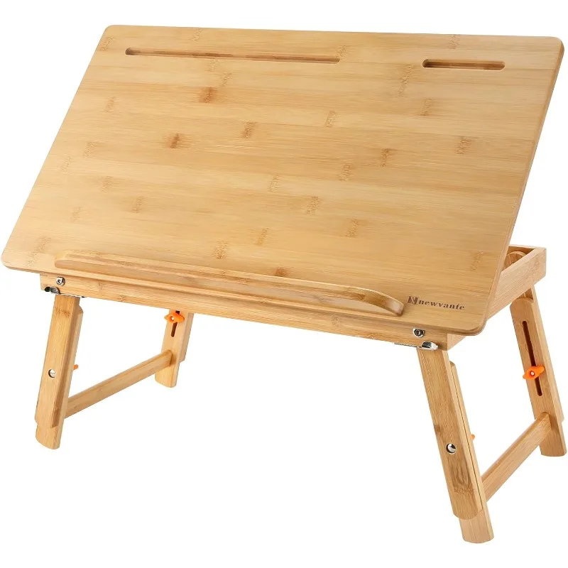 

Drawing Table Laptop Desk Adjustable Drafting Desk Foldable Bamboo Bed Tray with Tablet Slot for Adult Kids