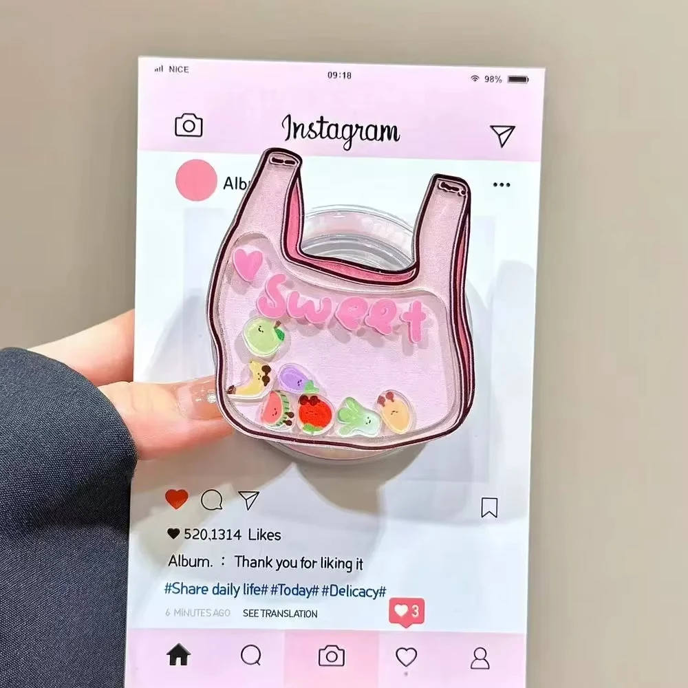 Korean Cute Pink Bag Fruit Shake Rock for Magsafe Griptok Phone Holder Ring Finger  Stand Support for IPhone Samsung Girl Bracke