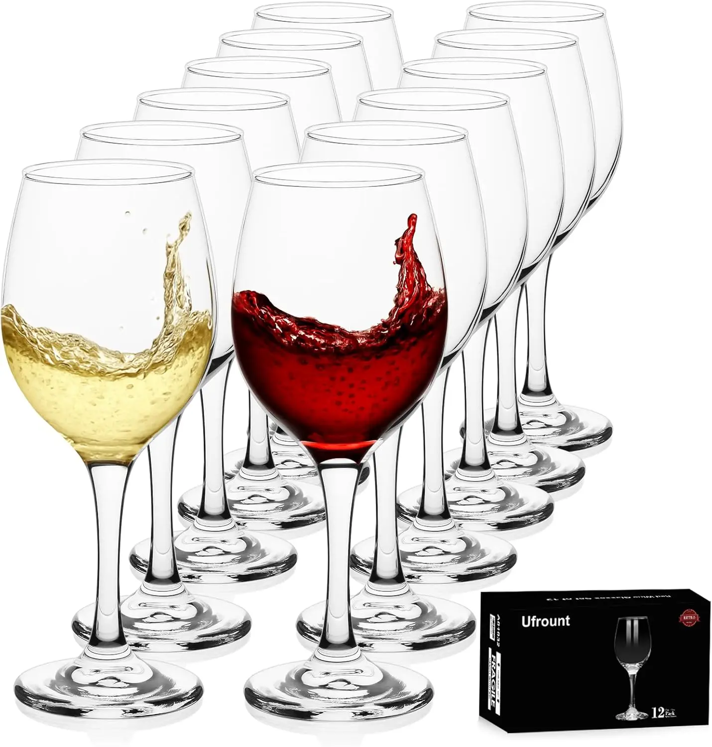 

Wine Glasses Set of 12, 11 oz Clear Wine Glass Set, Red/White Wine Glasses with Pretty Gift Box for Birthday,Christmas,P