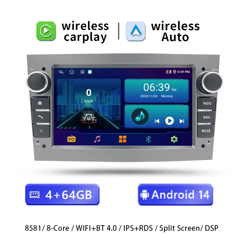 7'2 DIN Draadloze CarPlay Android 14 Autoradio voor Opel Astra Vectra Vauxhall Antara Zafira Corsa C D Vivaro Meriva Multimedia Speler GPS Navigatie WiFi 4G RDS Videobescherming Head Unit