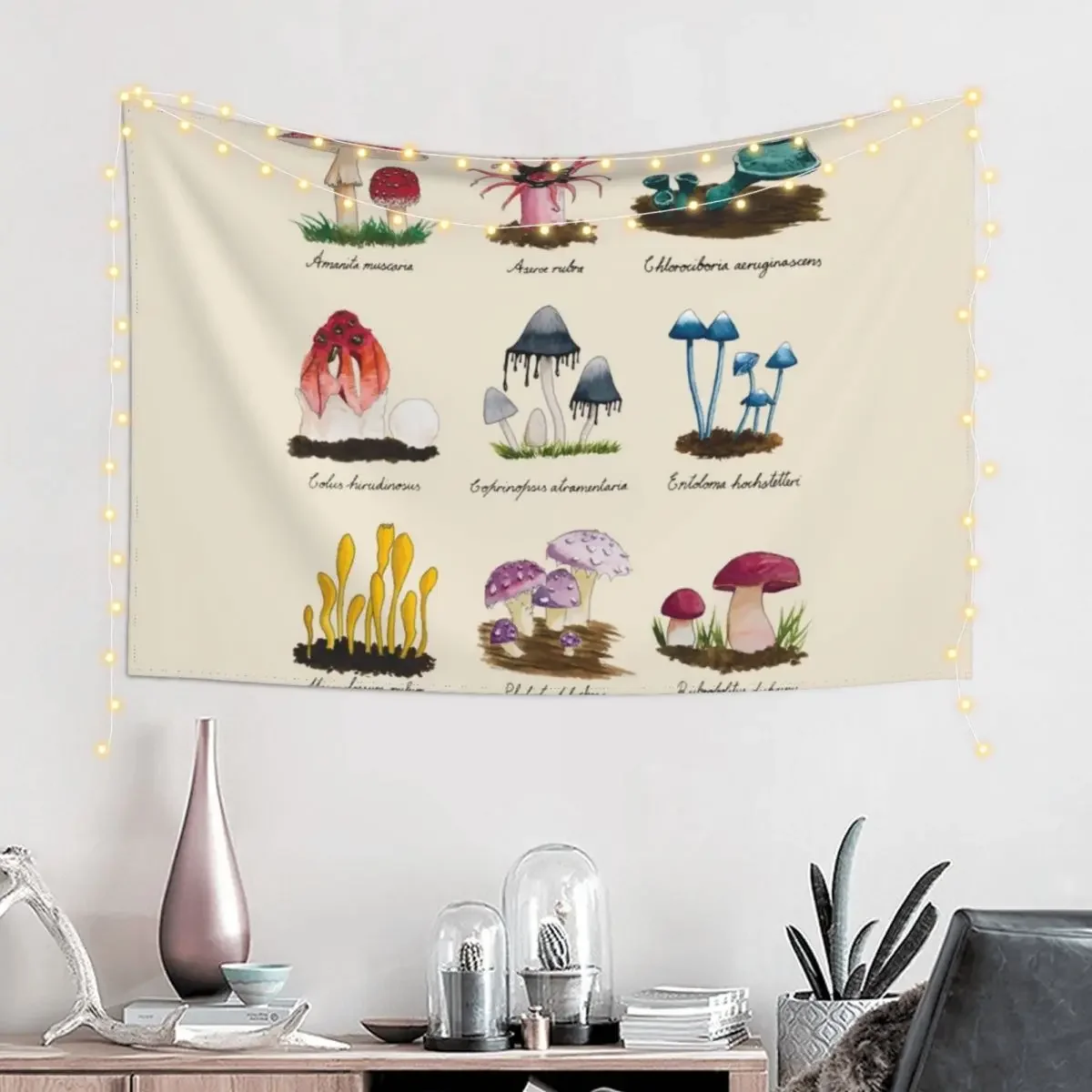 Naturalist Fungus Mushroom Collection Watercolour Antique Tapestry House Decoration Carpet Wall Tapestry