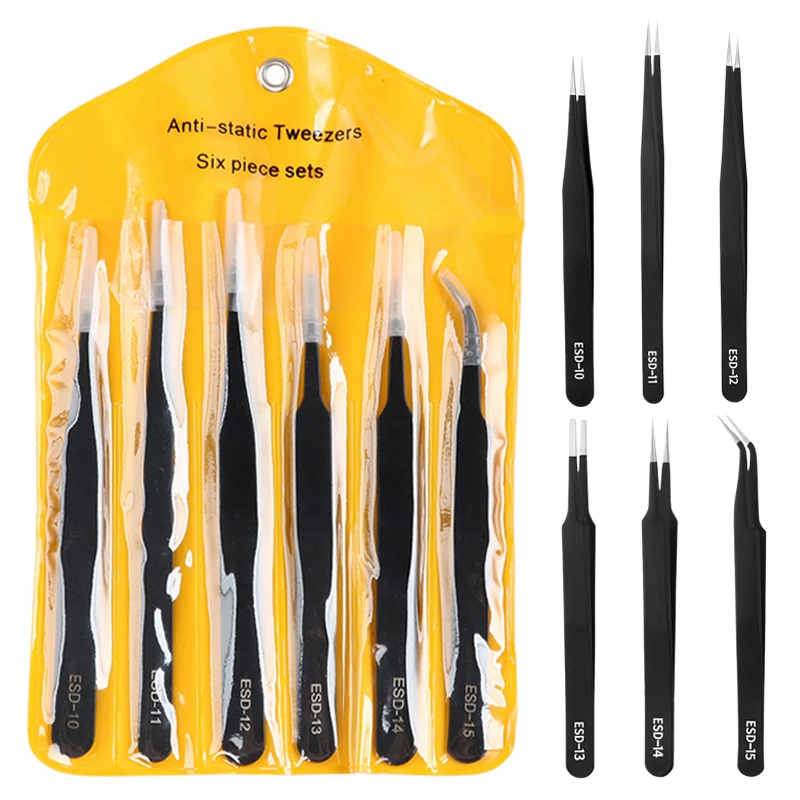 

1/6 шт. антистатические пинцеты из нержавеющей стали, многофункциональный инструмент для ремонта электроники, промышленный пинцет, ручные инструменты для изготовления моделей