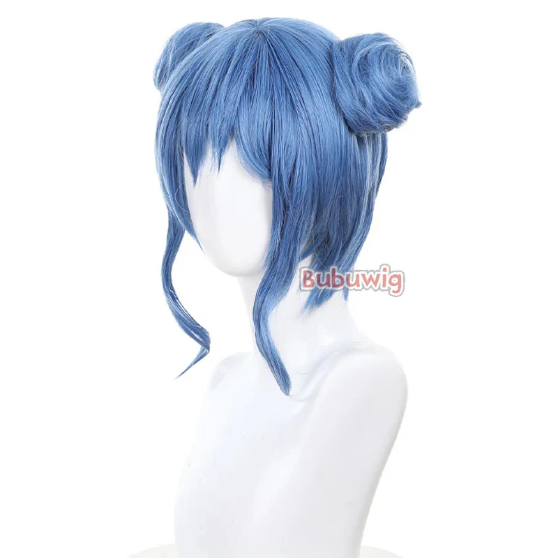 Bubuwig Synthetic Hair Juvia Lockser Cosplay Wigs Fairy Tail Juvia Lockser 35cm Short Straight Blue Wig With Buns Heat Resistant