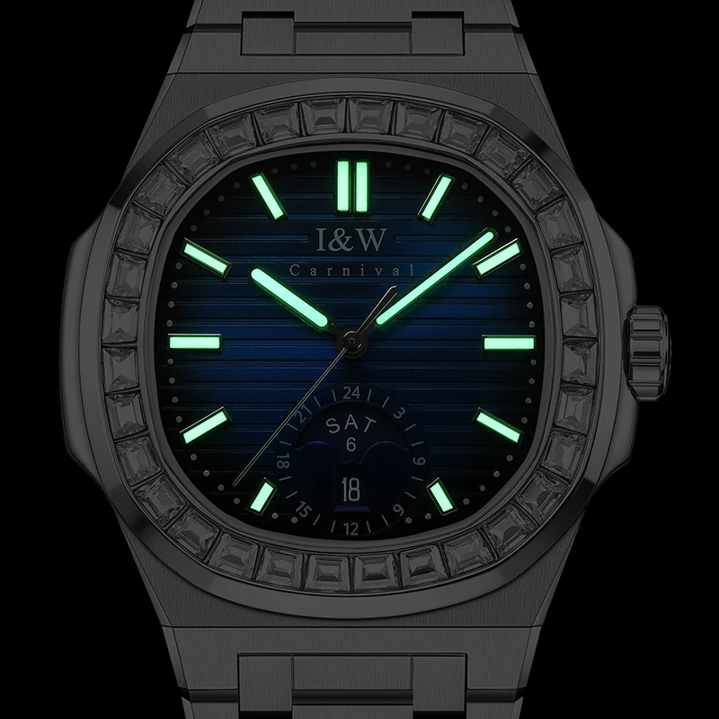 IW Square Diamond Dial Men Watches Top Brand Luxury Sport Wristwatch Business Automatic Mechanical Clock Waterproof Montre Homme