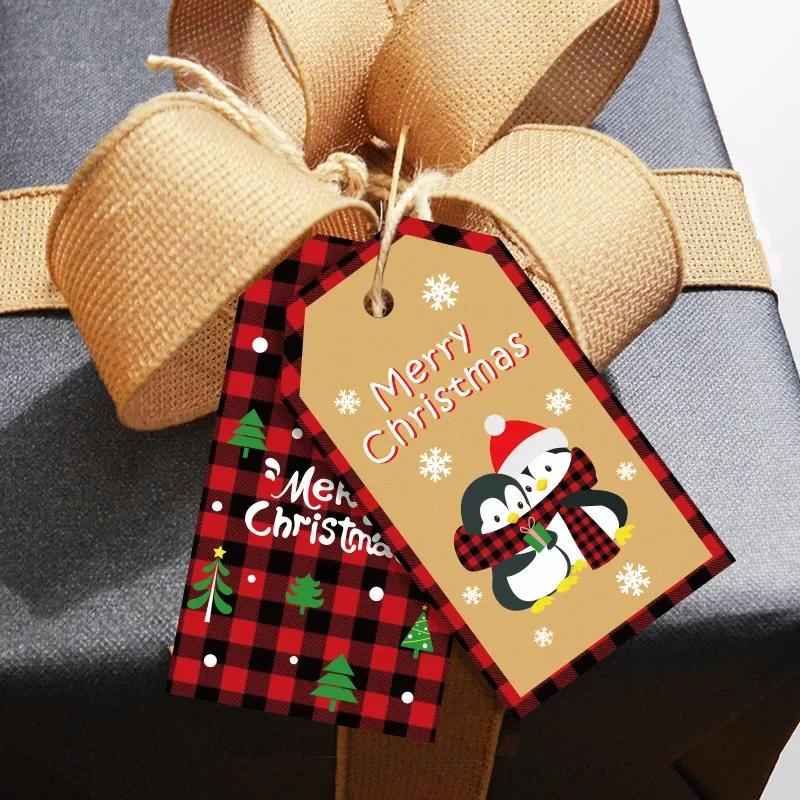 

100pcs Merry Christmas Thank you Kraft Paper Tags Xmas tree Hanging Label Navidad new year Party Gift Card Decorations for Home