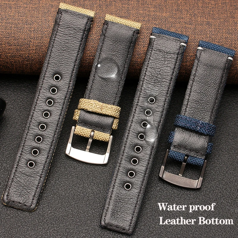 New Nylon Face Leather Bottom Watchband 20mm for Citizen AW5005 Timex Seiko Casual Waterproof Sports Canvas Watch Strap Bracelet image 3