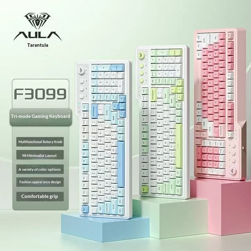 AULA F3099 Tri-Mode Gaming Keyboard Mechanical Feel Membrane Keyboard RGB Light For Laptop Desktop Computer