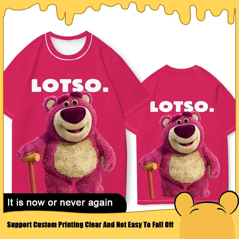 Lotso Strawberry Bear Co-branded Short Sleeve T-shirt Women Disney Toy Story Cartoon Peripheral Clothing Children's Trend