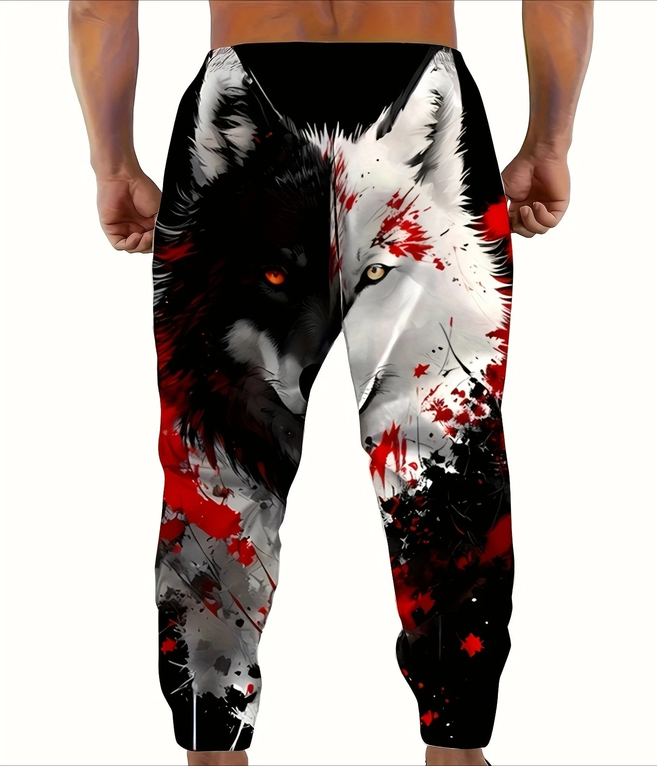 Hot Selling Fashion Dazzling Black and White Red Wolf Pattern Design 3D Printing Men's and Women's Outdoor Street Wear Pants
