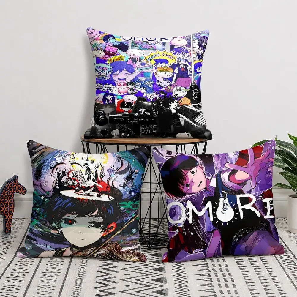 O-Omori Game Cushion Cover Short Plush Soft Double-Sided Printing Pillow Case Cozy Sofa Bedroom Home Decor Gift