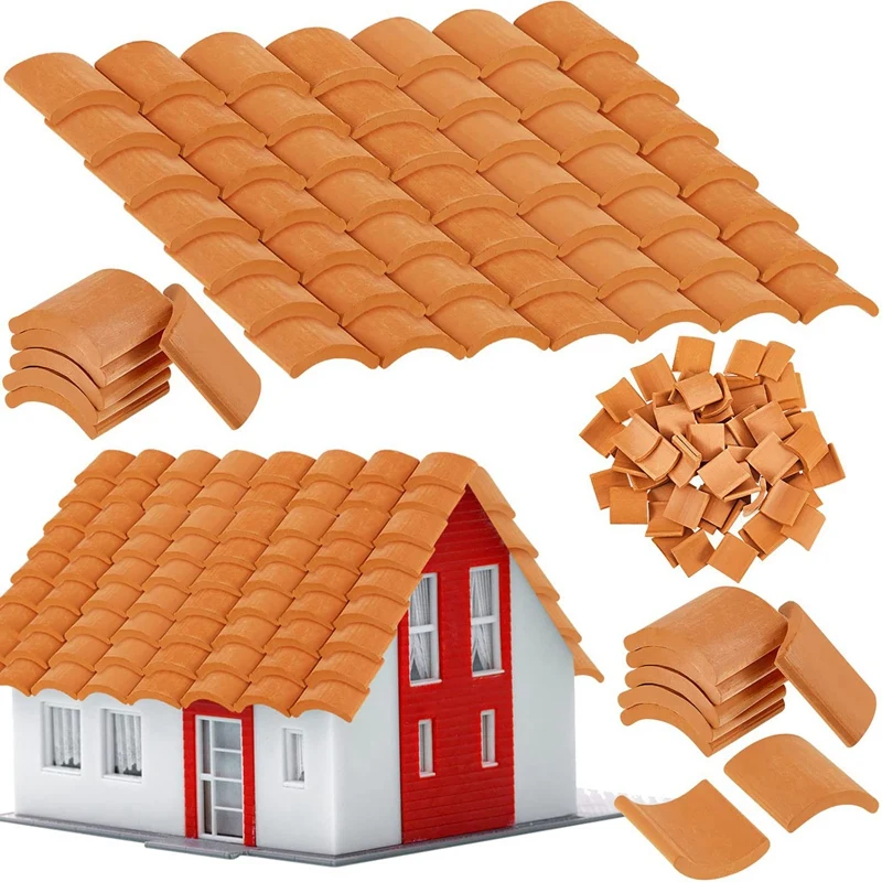 400 Pcs Roof Tiles Model Building Set Red Miniature Tiles For DIY Landscape Kitchen Garden Decoration