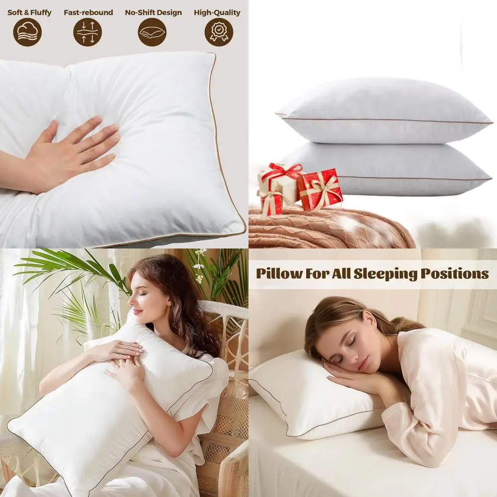 

Набор из 2 белых плюшевых подушек с наполнителем из искусственного гусиного пуха - квадратные, мягкие, дышащие, прочные и пригодные для машинной стирки