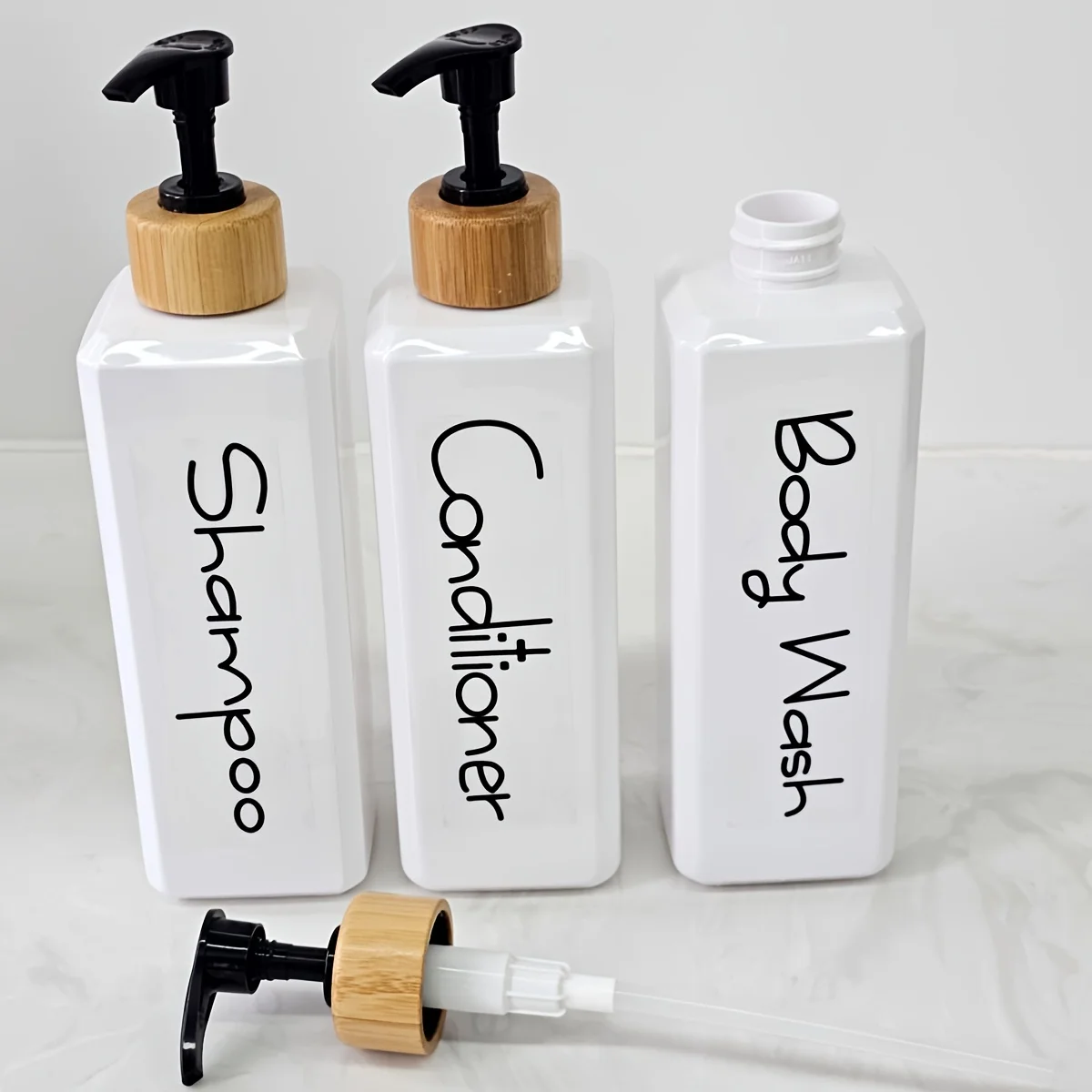 3PCS Bathroom Refillable Lotion Bottle for Shower Bath Shampoo Soap Conditioner Lotion Pump Press Bottles with Waterproof Labels