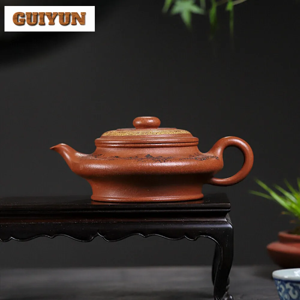 

430ML Exquisite Yixing Purple Clay Teapots Famous Artists Handmade Landscapes Pot Raw Ore Downhill Mud Kettle Zisha Tea Set