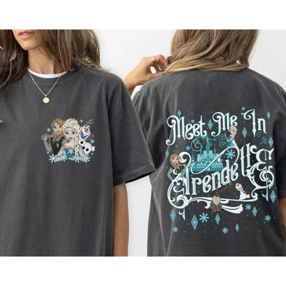 

Tow-sided Frozen Comfort Color Shirt, Meet Me in Arendelle, Elsa Anna Shirt, Disney Olaf Shirt t shirt women harajuku top