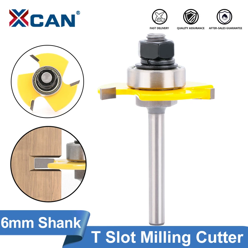 XCAN Milling Cutter T Slot Groove Joint Assembly Router Bit 6mm/12mm 1/4″ 1/2″Shank  Wood Milling Tool