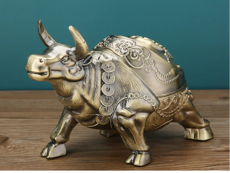 BEST gift Southeast Asia Good luck Wealth cow Wall Street Bull ashtray mascot HOME office shop Decoration bring wealth fortune