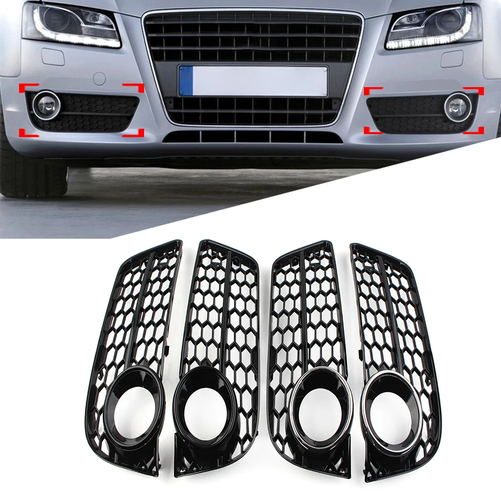 2Pcs Car Front Bumper Fog Light Honeycomb Grille Cover For Audi A5 2008 2009 2010 2011 Exterior Accessories