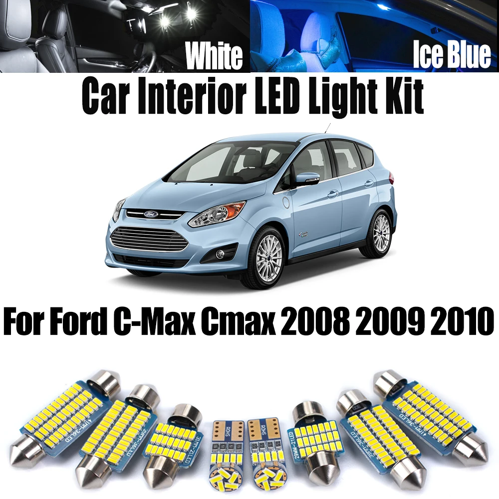 

14 шт. Canbus светодиодный внутренний купольный светильник для чтения багажника, комплект для Ford C-Max Cmax 2008 2009 2010, автомобильные аксессуары, лампы для зеркала косметического столика