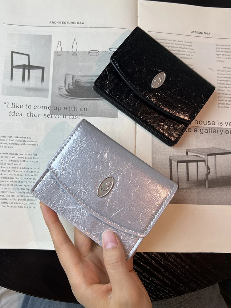 Korean Style Minimalist Pure Color Short Fashion Wallet Card Holder Multi-Layer Simple High-End Feeling Money Clip for Women