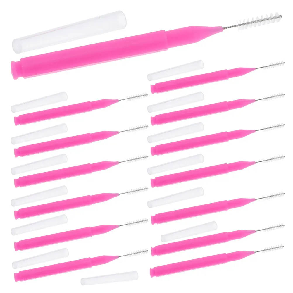 

50pcs Interdental Brush Compact Eyebrow Brush Eyelash Reusable Travel Brow Comb Rose Pink Dental Floss Oral Care