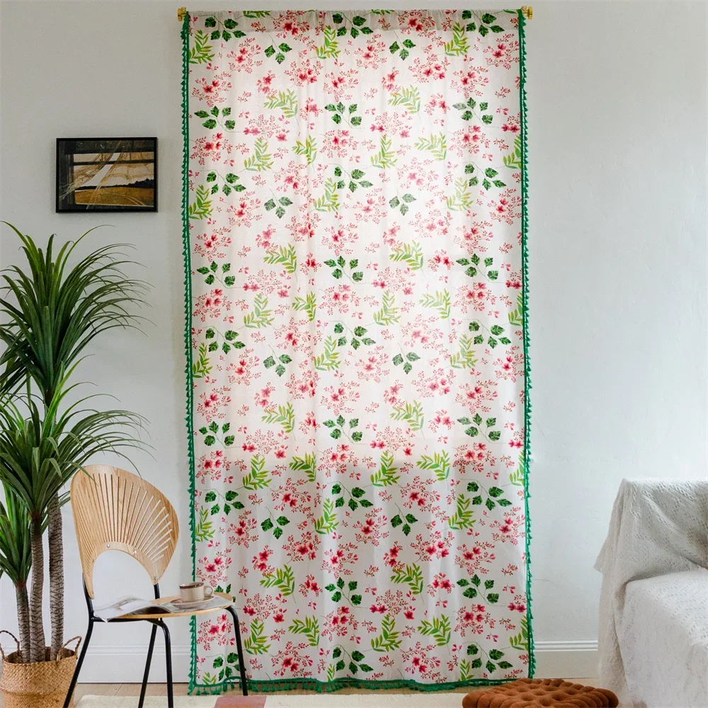 

Curtains for Living Room Bedroom Decoration Green Plant Leaf Print Cotton Linen American Style Window Semi Blackout Curtain