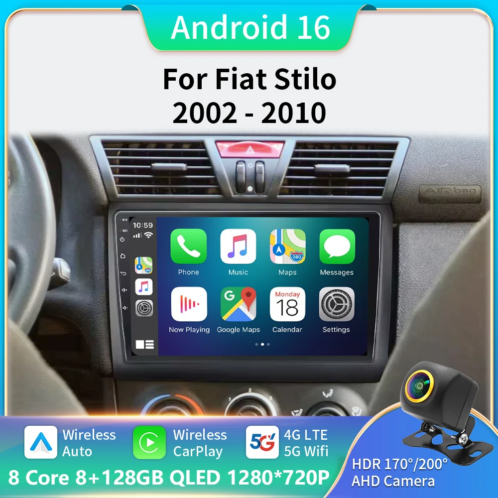 

2 din Android 16 Car Radio Multimedia Video Player For Fiat Stilo 2010 Autoradio Carplay Stereo GPS Navigator Head Unit 9" dvd