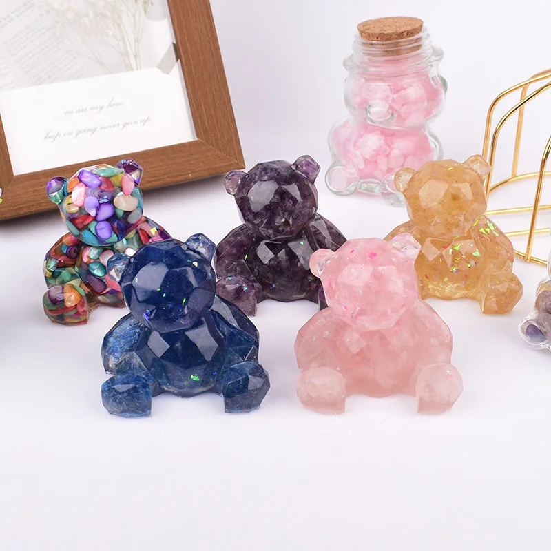 1PC Gravel Specimen Resin Bear Decoration Healing Reiki Natural Crystal Stone Crafts Hand-made Home Decoration Holiday Gift
