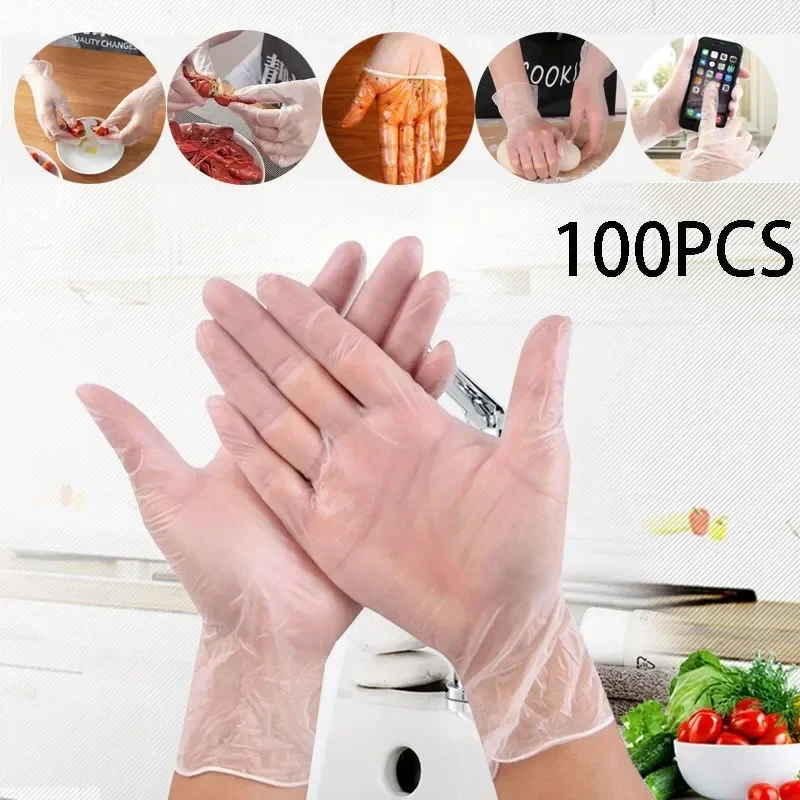 100 Pieces Of Transparent Vinyl TPE Gloves Latex-Gloves For Laboratory Work TPE Gloves XL Suitable For Palm Width 100-115mm