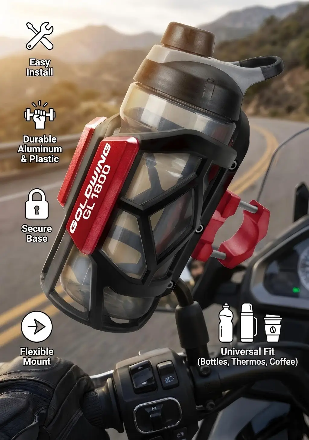 

For Honda Goldwing 1800 GL1800 2018 2019 2020 2021 2022 2023 2024 Universal High Quality Motorcycle Beverage Water Cup Holder