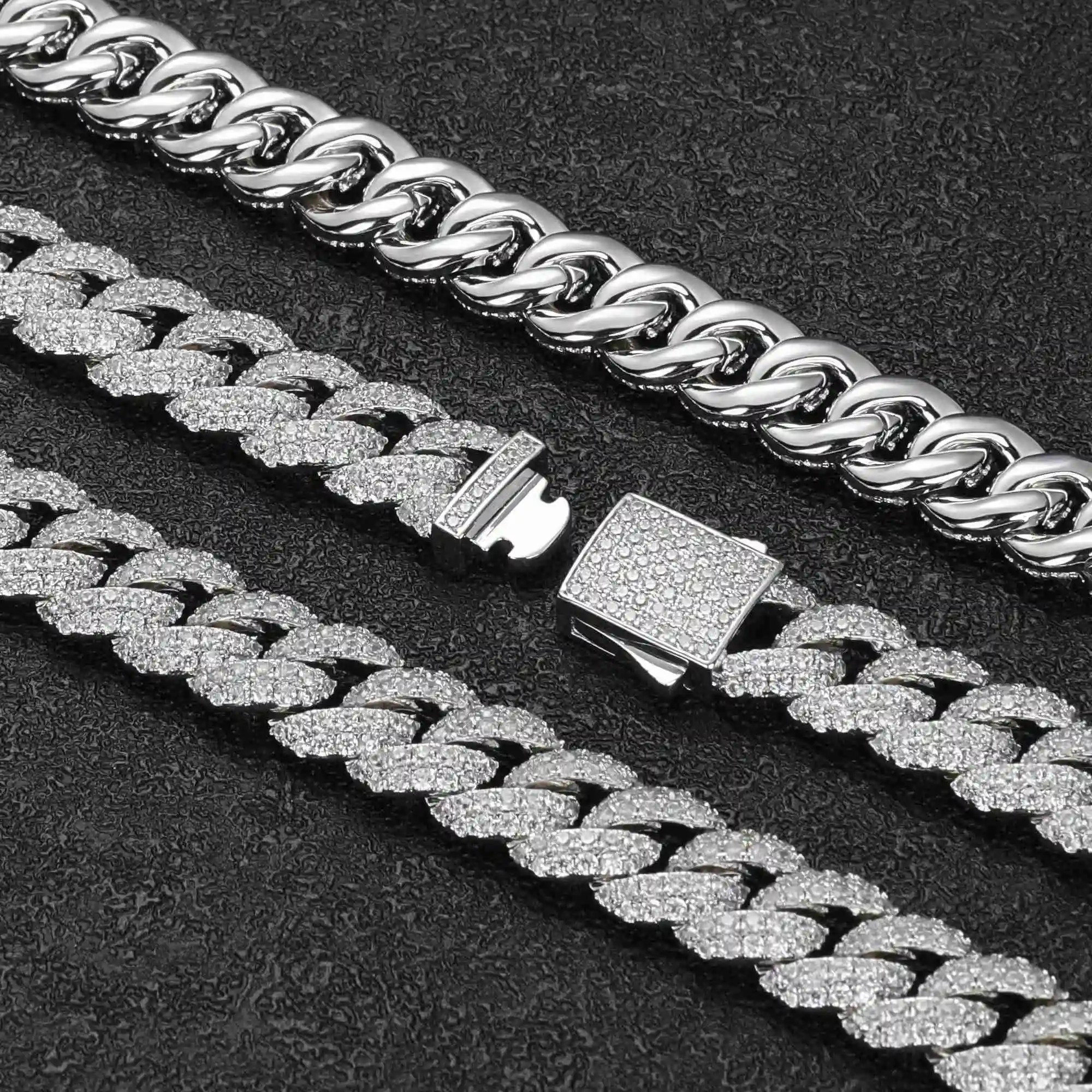 

Wholesale 925 Sterling Silver 10mm VVS Diamond Moissanite Iced Necklace Hot Selling Fine Jewelry with Rhodium Cuban Link Chain
