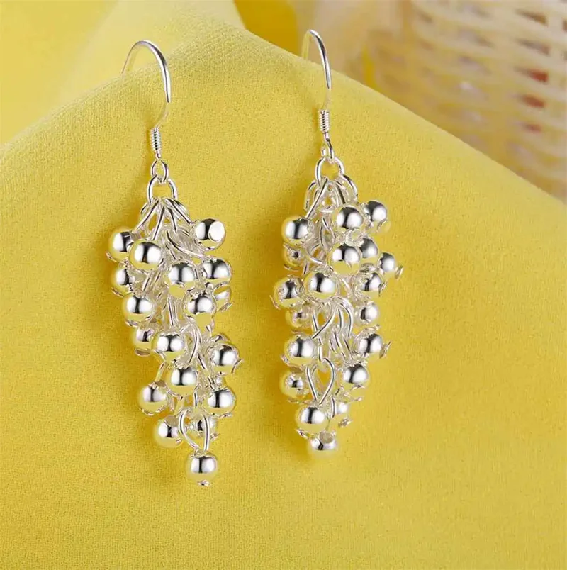 

Hot 925 Sterling Silver Creative grape beads drop earrings for Woman Fashion party fine Gifts elegant noble Jewelry