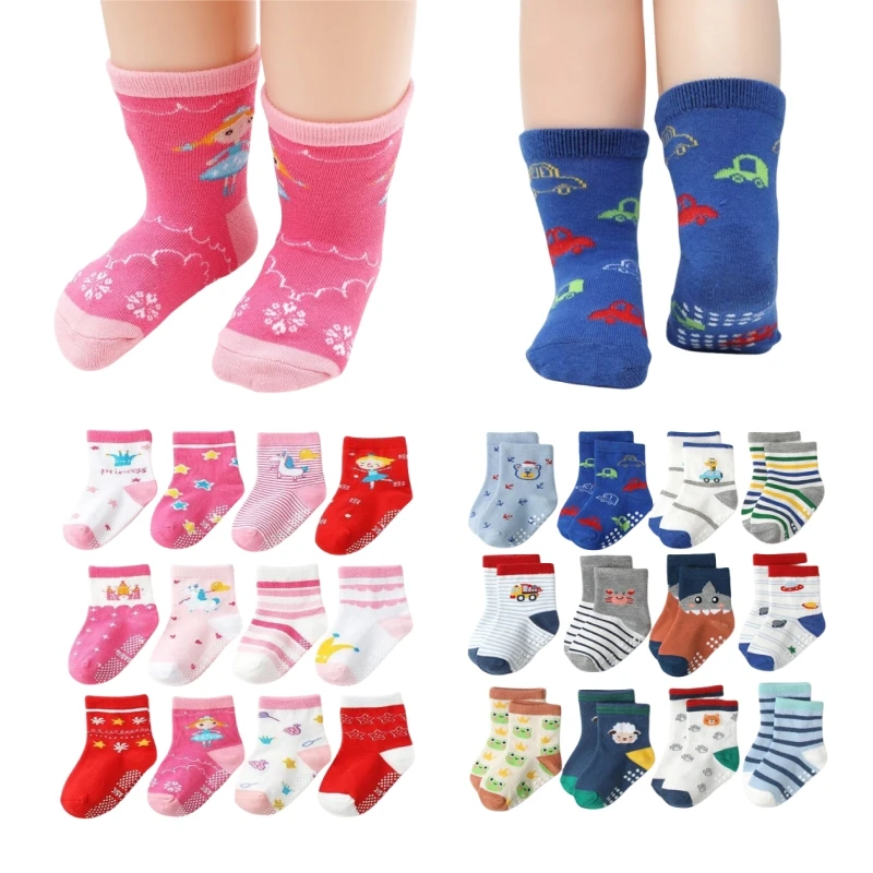 

10Pairs Children's Adhesive Thickened Floor Socks Infant Baby Boys Girls Anti Slip Socks Toddler Kids 1-7years