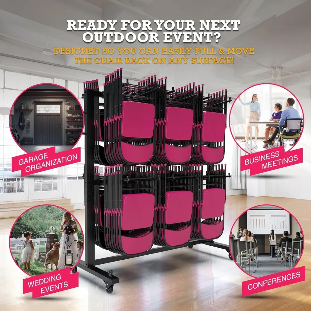 عربة تخزين للكرسي والطاولة قابلة للطي شديدة التحمل بعجلات، تحمل 84 كرسيًا أو 12 طاولة تصل إلى 900 رطلاً #3