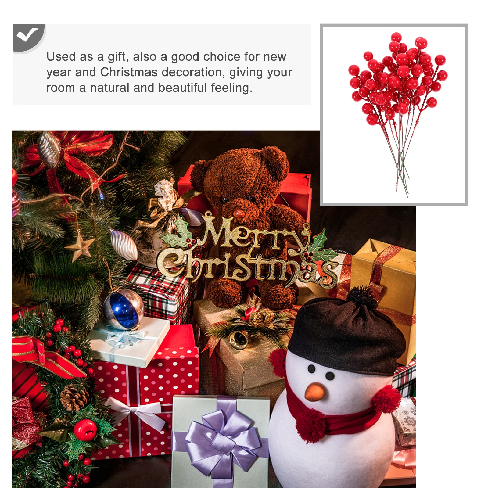 

20pcs Fake Burgundy Berries Faux Holly Picks Festive Decor Christmas Wedding Decoration Light Berry Stem For Diy Crafts