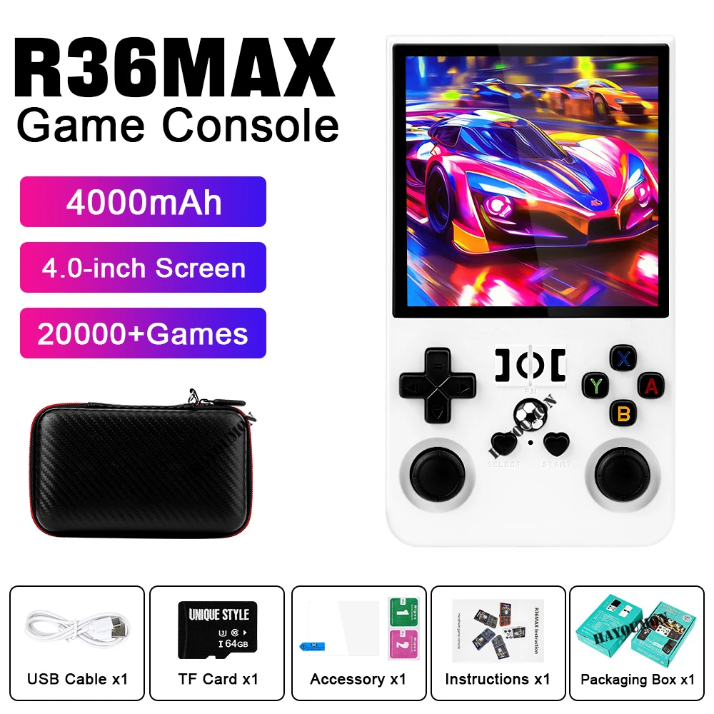 

R36Max Ретро игровые плееры с открытым исходным кодом 4,0-дюймовый IPS-экран Система Linux Портативные карманные портативные игровые консоли для видеоигр 64 ГБ/128 ГБ