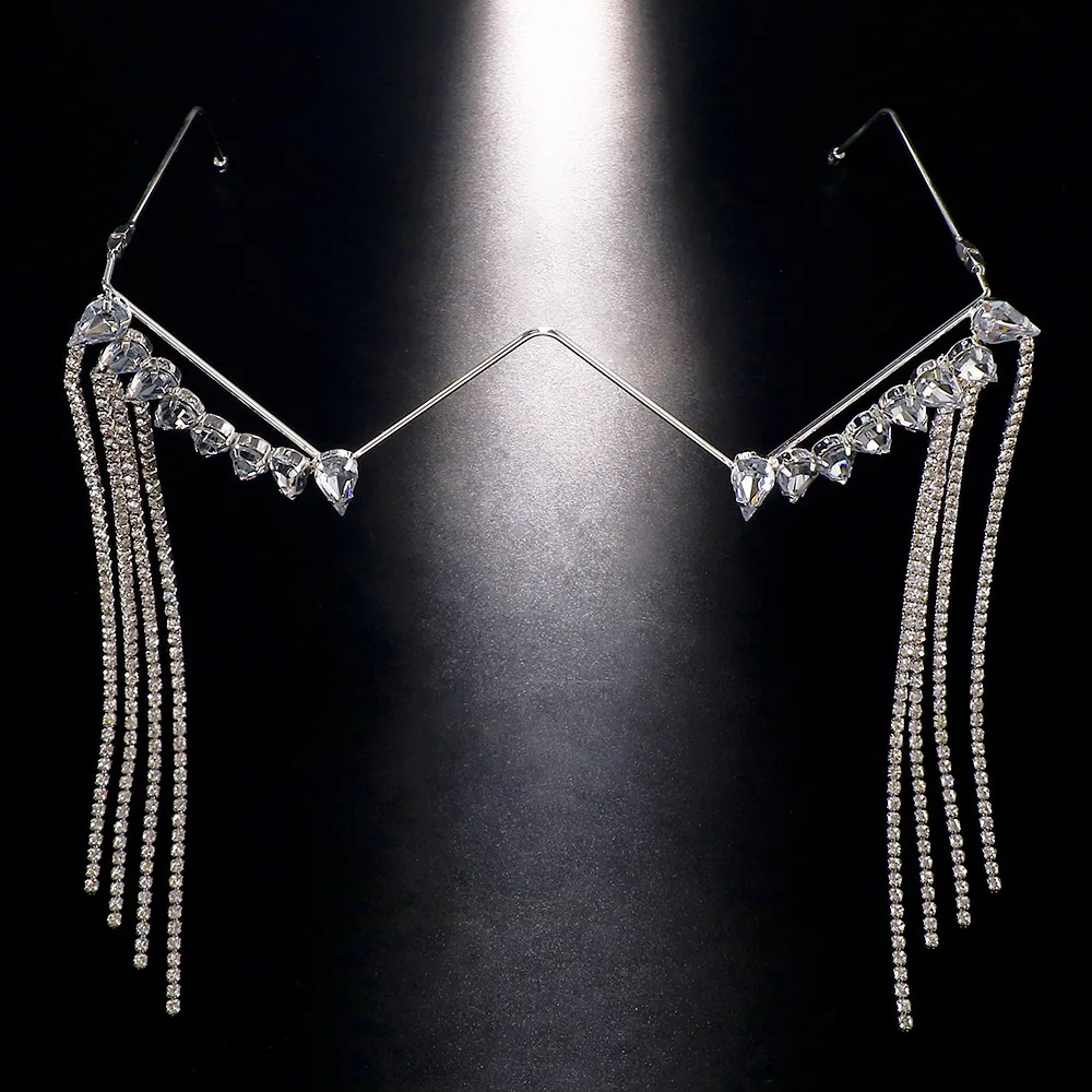 Stonefans Rhinestone Drop Glasses Frame for Women Free Shipping Luxury 2023 Luxury Crystal Tassel Half Frame Eyeglasses Jewelry