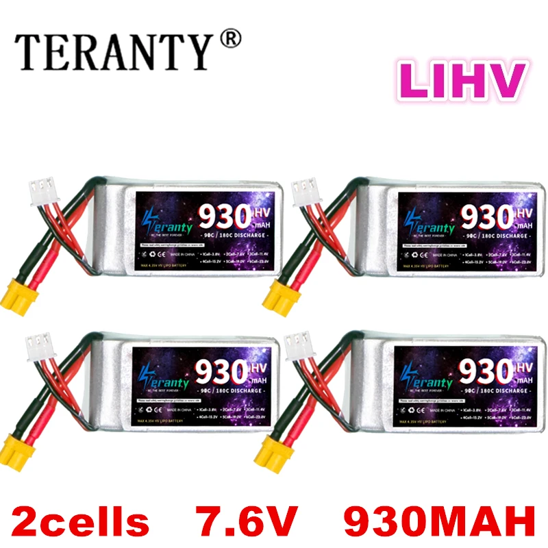 

TERANTY 7,6 V 930mAh 90C/180C Lipo батарея для радиоуправляемого вертолета квадрокоптера FPV гоночного дрона запасные части HV 2s батарея