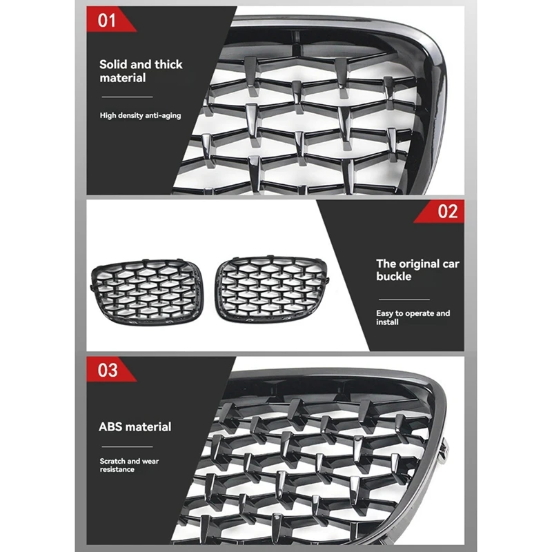 ABHU para BMW 5 Series GT F07 Hatchback 2010-2017 rejilla delantera estilo meteorito de diamante negro para coche