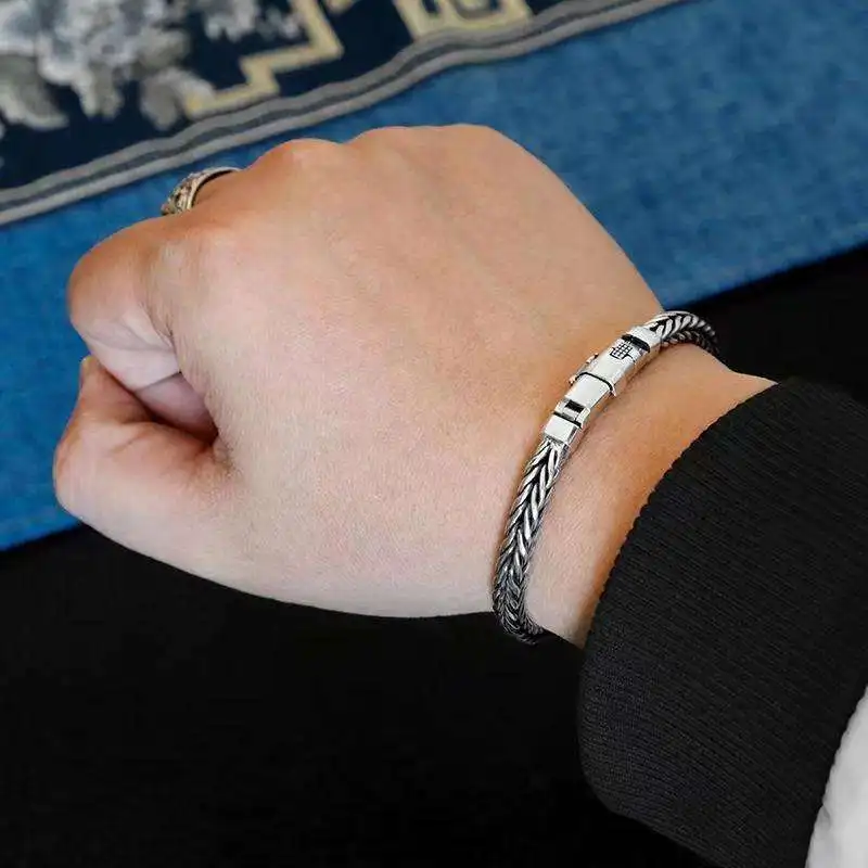 S925 Sterling Silve Twisted Armbänder Für Männer Hip Hop Handgemachte Exquisite Einzigartige Mode Schmuck Geschenk Fabrik Preis – Detail 25