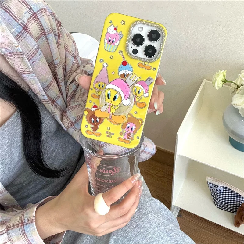 

Funny Cute Cartoon Duck Phone Case For iPhone 15 Pro 14 16 Pro Max Back Cover with Stand Holder Shockproof Cases