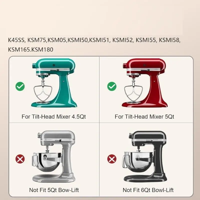 Paddle tarea mezcla mezcla paleta acero inoxidable acero para 4.5-5qt N58D