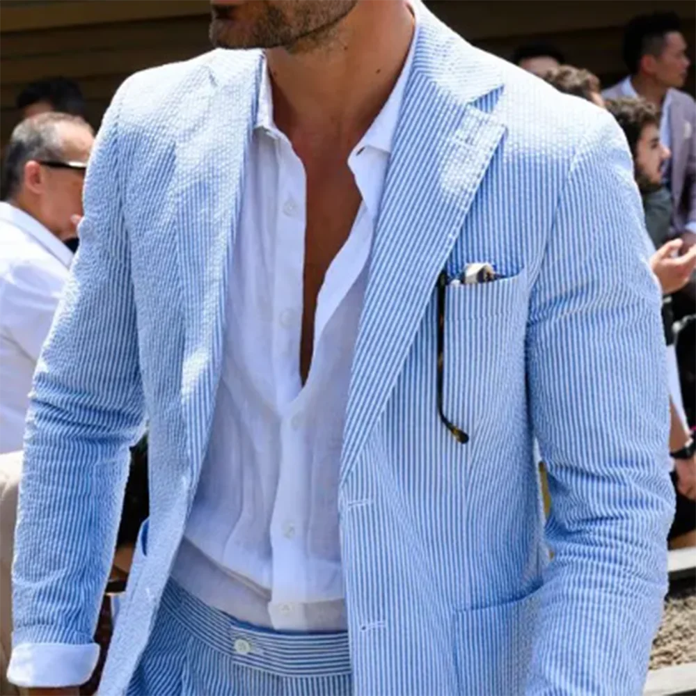 

2024 New Arrival Striped Suits For Men Single Breasted Peak Lapel Two-pieces (Jacket+Pants) Slim Fit Causal Daily Ropa Hombre